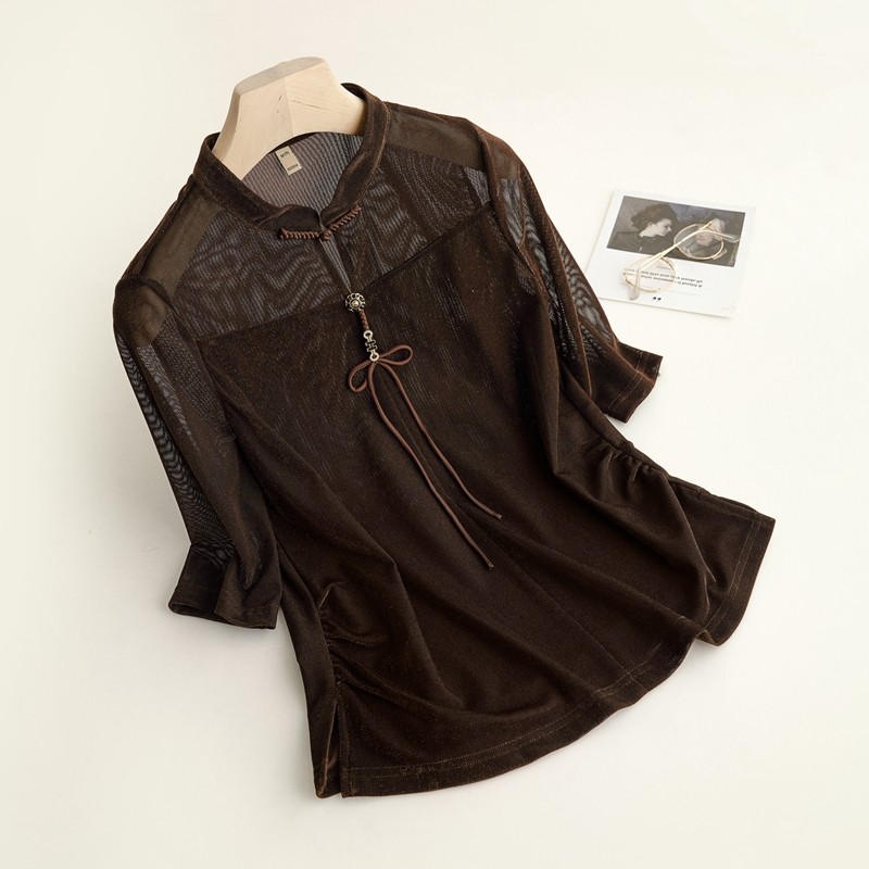 乔妮塔品牌女装2025春夏季新中式国风盘扣立领小衫中袖打底衫上衣