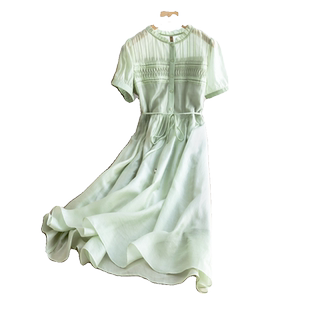 乔妮塔女装2025夏季白色高级感法式小众茶歇裙短袖收腰天丝连衣裙