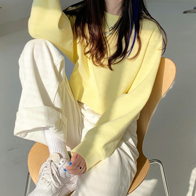 百思朵鹅黄色卫衣显白秋奶油黄潮