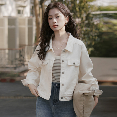 甜美温柔奶杏色牛仔外套短外套