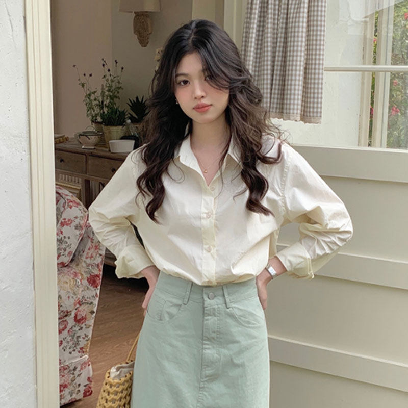 百思朵温柔开衫长袖棉奶黄色衬衫