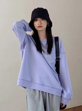 百思朵浅紫色卫衣少女秋ins潮超火cec慵懒风香芋紫宽松奶油紫外套