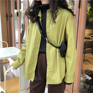 开衫 防晒衫 外套 抹茶绿上衣ins芥末绿宽松长袖 百思朵牛油果绿衬衫