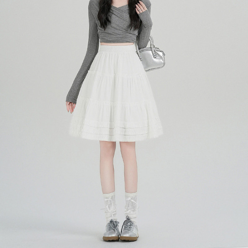 2026春季气质白色蛋糕裙高腰木耳边半身裙中裙高腰遮胯A字小白裙,女装/女士精品,半身裙,淘宝优惠券,粉丝福利购,淘宝优惠卷