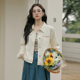 2026春季文艺森系小清新刺绣花牛仔外套女外搭开衫正肩夹克小个子