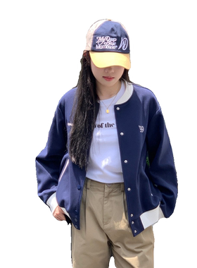 复古棒球服藏蓝色美式正肩学院风