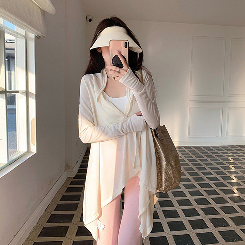 奶杏色开衫防晒衫外套女外搭罩衫图片