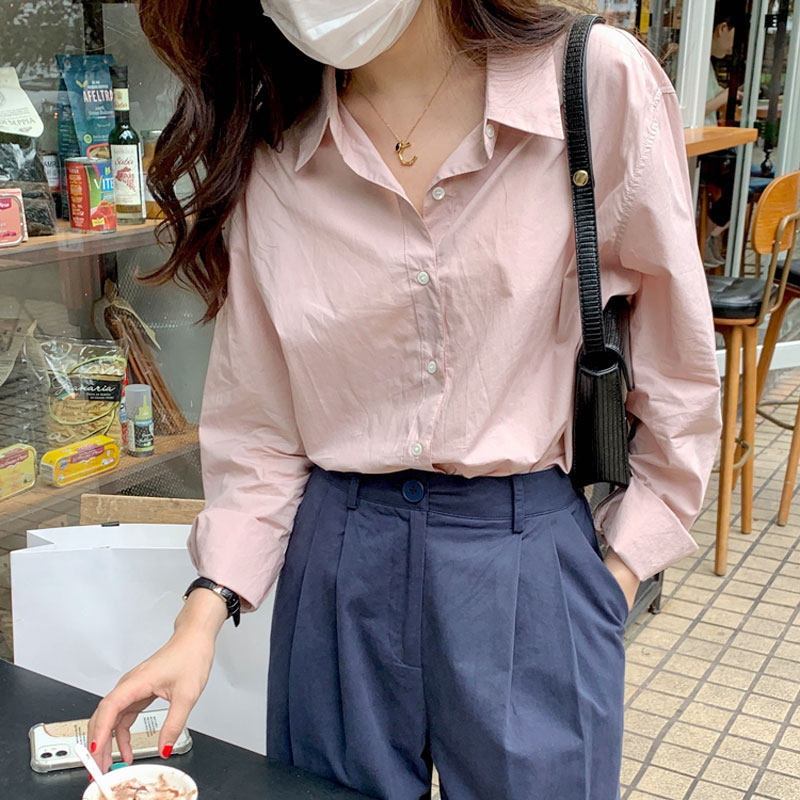 2025春微胖正肩显瘦淡粉色衬衫女长袖奶系温柔衬衣小众设计感