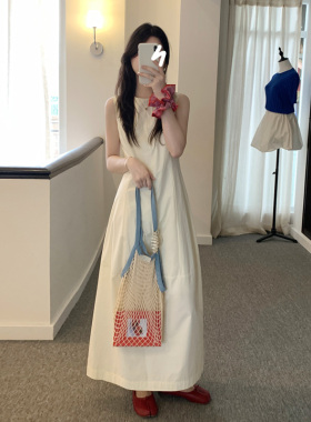 2026夏季多巴胺奶黄色连衣裙女背心裙长裙内搭气质收腰无袖花苞裙