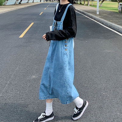 百思朵日系甜美风减龄牛仔背带裙