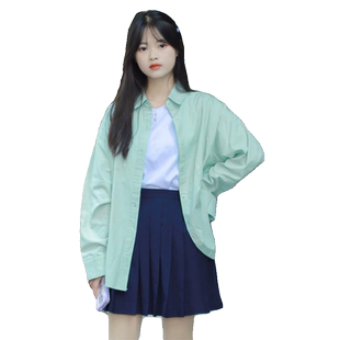 2026春秋薄荷绿色衬衫外套女薄荷曼波风穿搭小个子上衣防晒衫纯棉