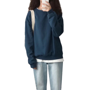 百思朵2026春秋孔雀蓝色卫衣外套宽松显瘦waitmore上衣慵懒风外套