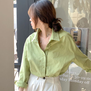 2025春季多巴胺牛油果绿色衬衫女长袖工装奶绿色