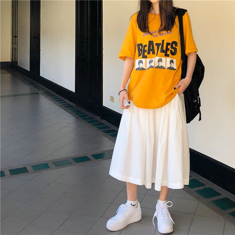 百思朵日系学生松紧腰中长款小白裙复古高腰显瘦大摆半身A字伞裙|ruв категории Женская одежда, юбка - от Buy2taobao.com для оказания профессиональной услуги покупки агента Taobao