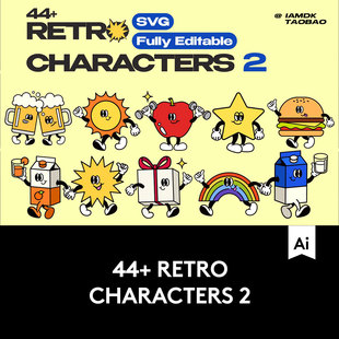 44款复古卡通趣味拟人LOGO徽标贴纸插画Figma/SVG矢量设计素材