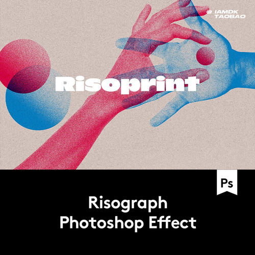 复古Riso印刷双重曝光颗粒燥点纹理照片效果PS特效滤镜插件样机