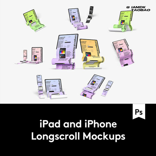 8款高级长卷轴APP网页界面设计展示iPhone 14 Pro贴图PSD样机模板