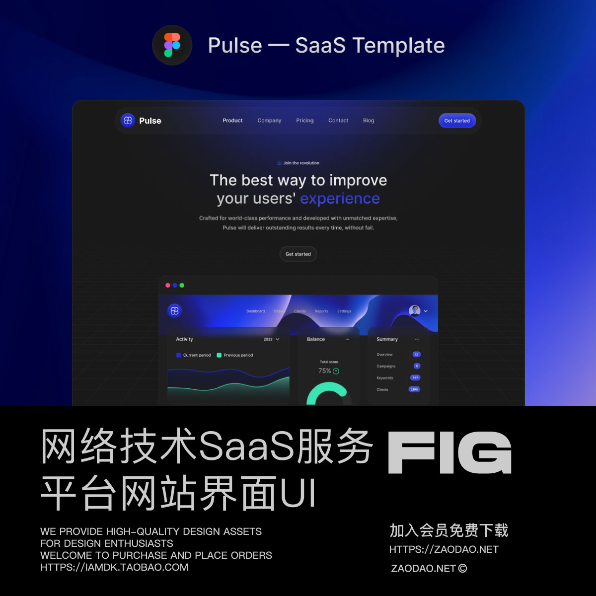 7屏黑暗网络技术服务SaaS平台网站用户UI界面设计Figma模板素材