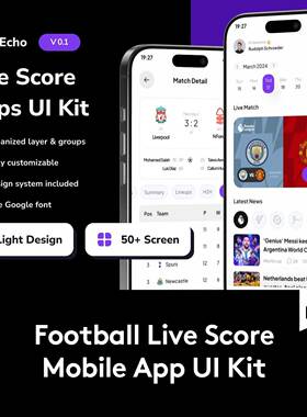 50+屏简约足球篮球体育赛事比赛直播APP UI界面设计Figma模板套件