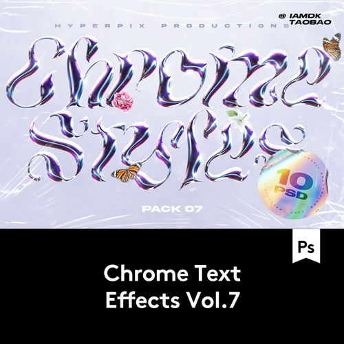 潮流3D金属镀铬酸性机能赛博朋克标题LOGO字体设计PS特效样机模板