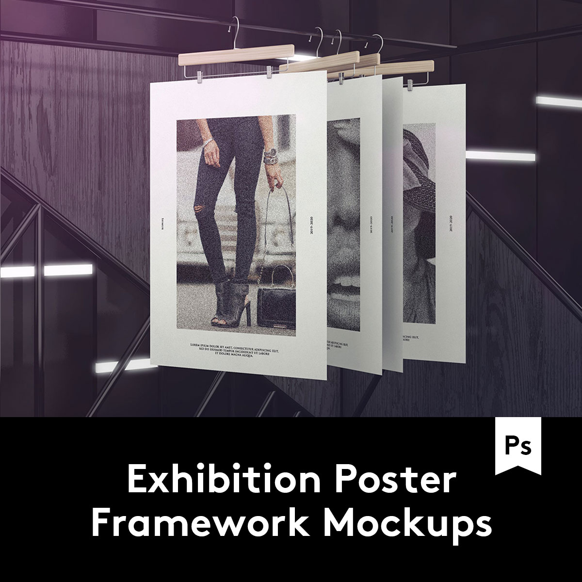 Exhibition Poster Mockups悬挂海报画面样机模板 M2020040504