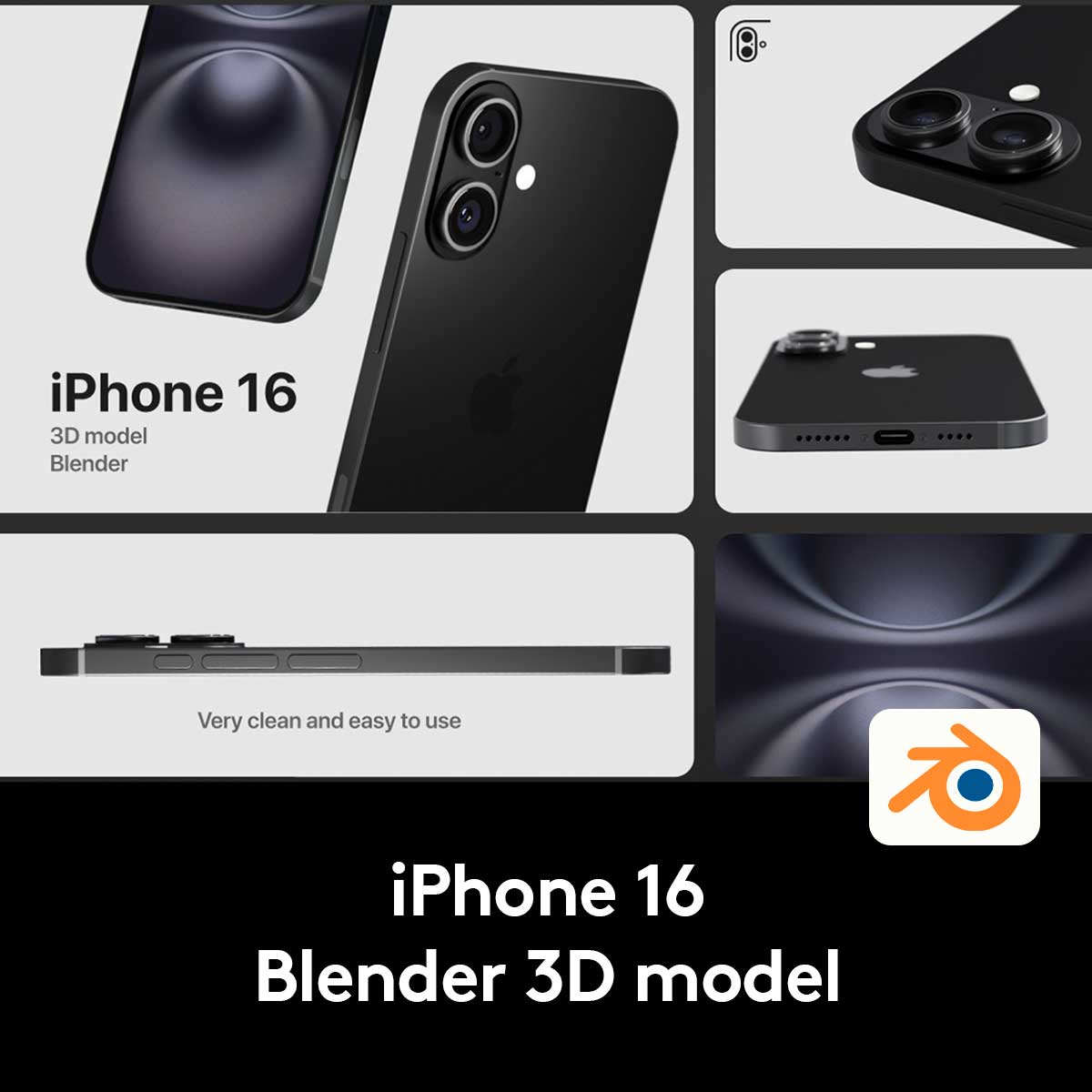 全新iPhone 16手机展示效果图3D模型样机Blender/FBX格式设计素材