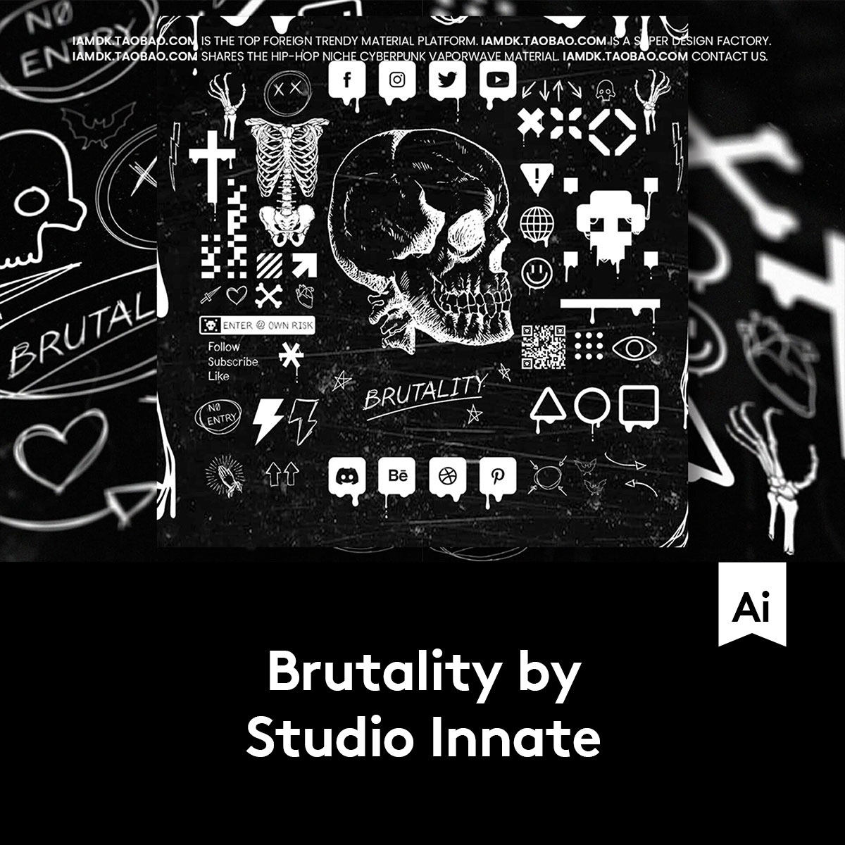 复古街头嘻哈涂鸦酸性社交图标服装图案设计矢量素材png免抠图片