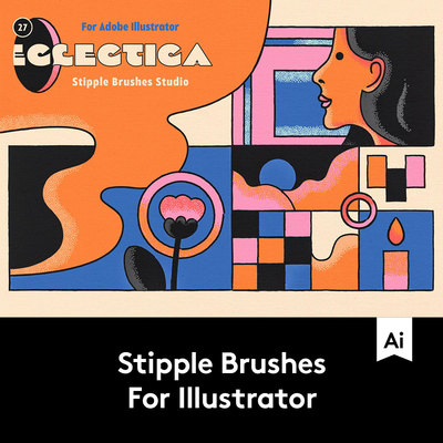 Stipple Brushes 复古波谱风点状颗粒AI矢量笔刷素材 B2020091301