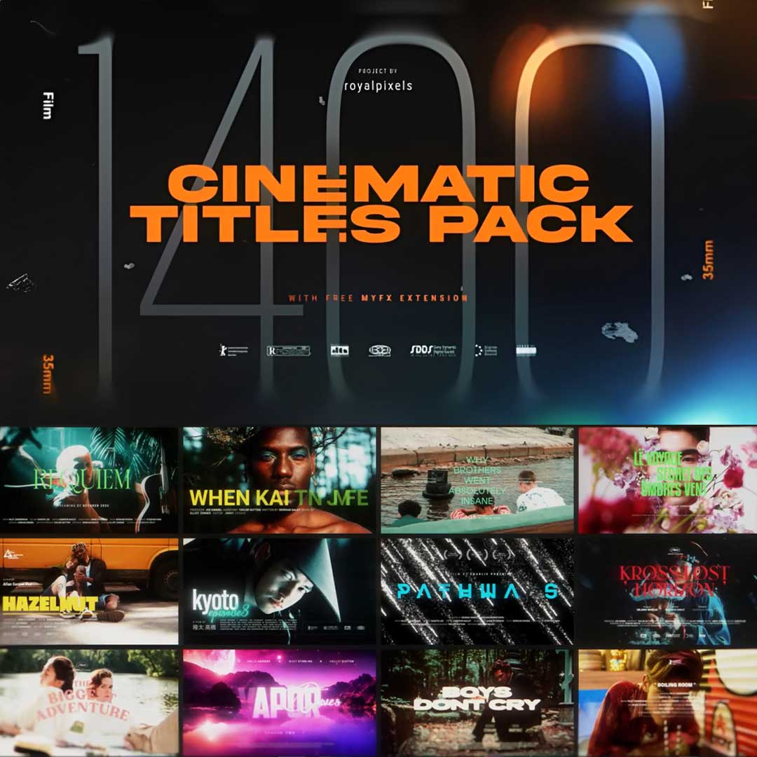 PR脚本 1400电影文字标题字幕包装复古胶片边框特效视频转场预设