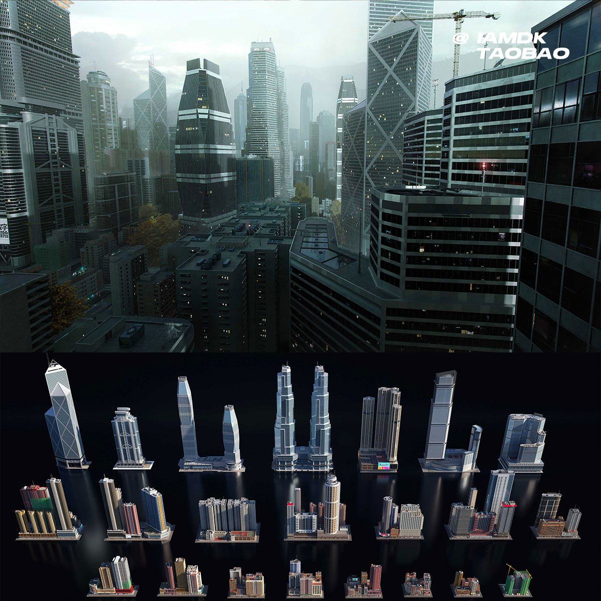 香港城市现代化楼房建筑3d模型c4d/max/fbx/obj/maya/blender/ue