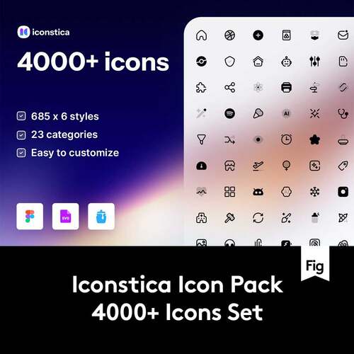 4000+款精美APP网站界面设计矢量线稿图标按钮Icons设计Figma素材-封面