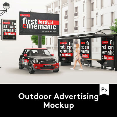 Outdoor Advertising Mockup 户外车站广告海报样机 M2020050101