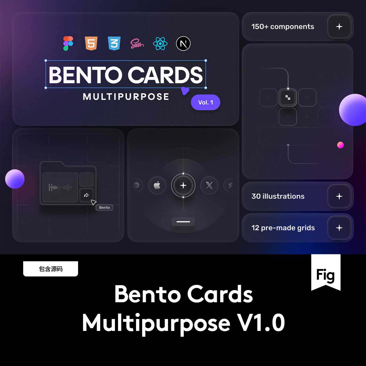 创意高级网站APP界面UI设计按钮卡片插图组件设计Figma素材+源码