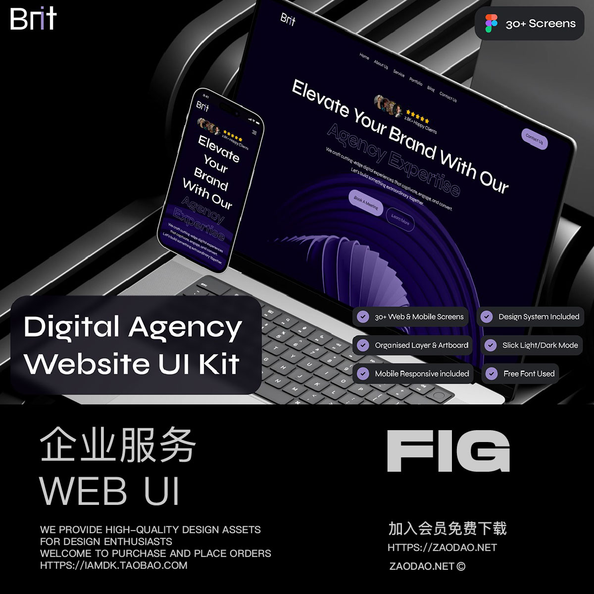 10+屏双配色摄影作品集案例数字服务网站web ui界面设计figma模板