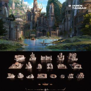 古典亚特兰蒂斯风格宫殿剧院寺庙码头模型Blender格式 Atlantis