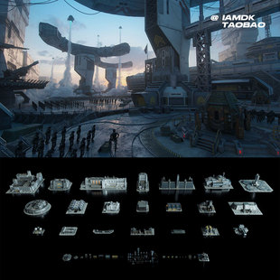 未来科幻军事基地战争防线建筑3D模型 Blender/FBX/OBJ格式