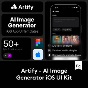 50屏双配色AI智能图像生成iOS APP应用程序UI界面设计Figma模板