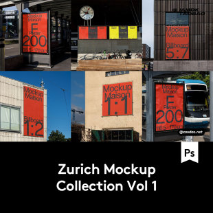 6款国外苏黎世街头车站楼体电子屏幕海报广告牌设计PS贴图样机