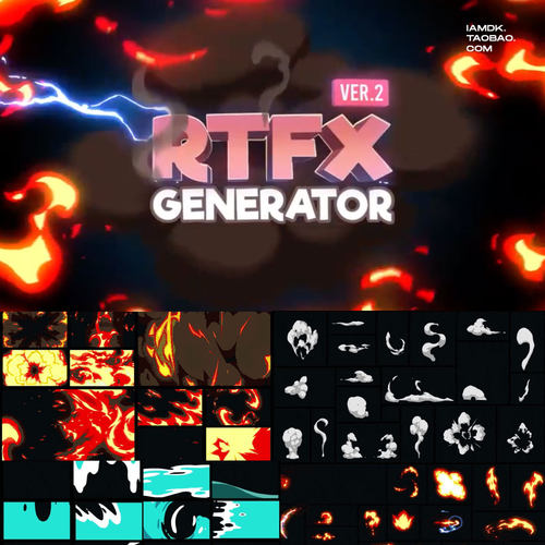 AE脚本-1850组手绘游戏火焰烟雾水流雷电能量MG动画V2.8 RTFX