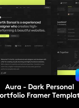 创意暗黑个人摄影设计作品集网站web ui界面设计framer模板素材