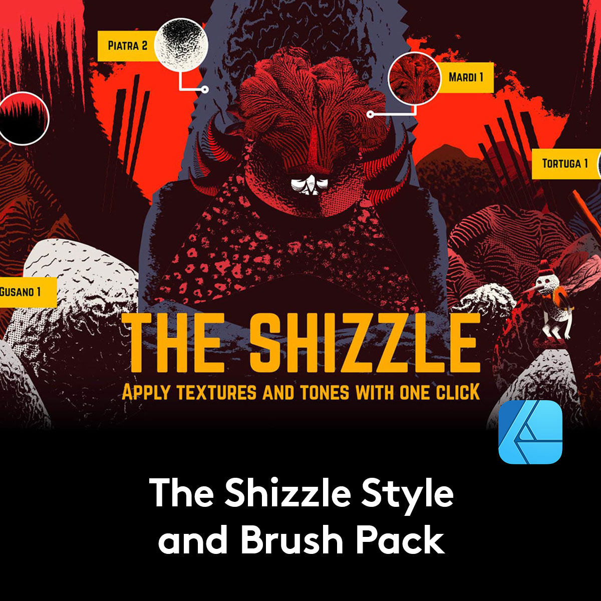 潮流复古做旧毛刺纹理艺术绘画Affinity Designer笔刷样式套装