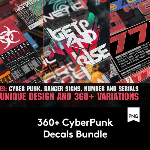 360+潮流赛博朋克HUD UI界面警示图标标识设计PNG透明图片套装