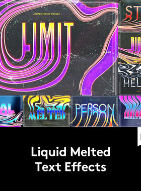 潮流复古失真扭曲液体融化标题Logo字体设计Ps样机特效生成模板