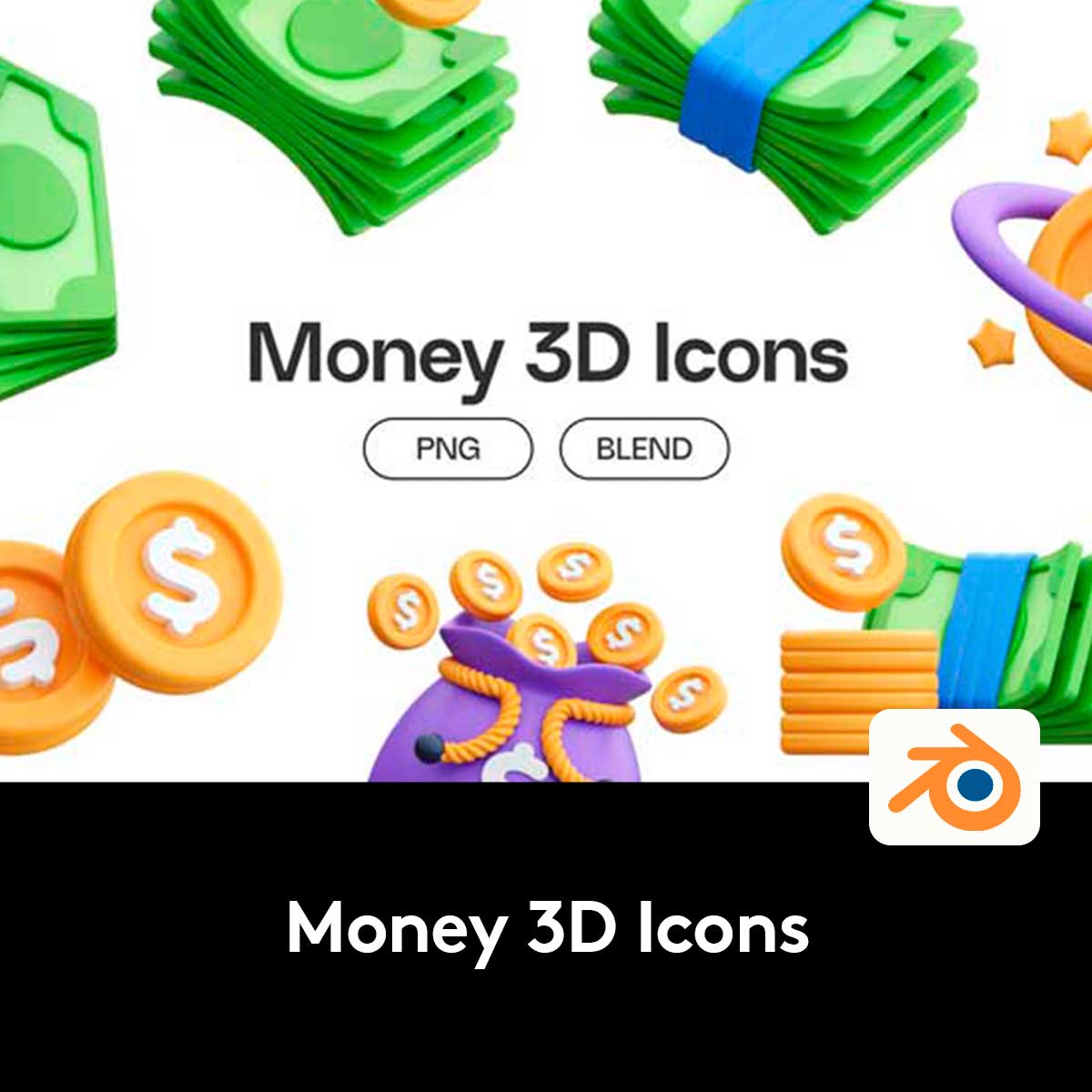 18款金融货币钱币纸币插图3D图标Icons设计Blender/PNG格式素材
