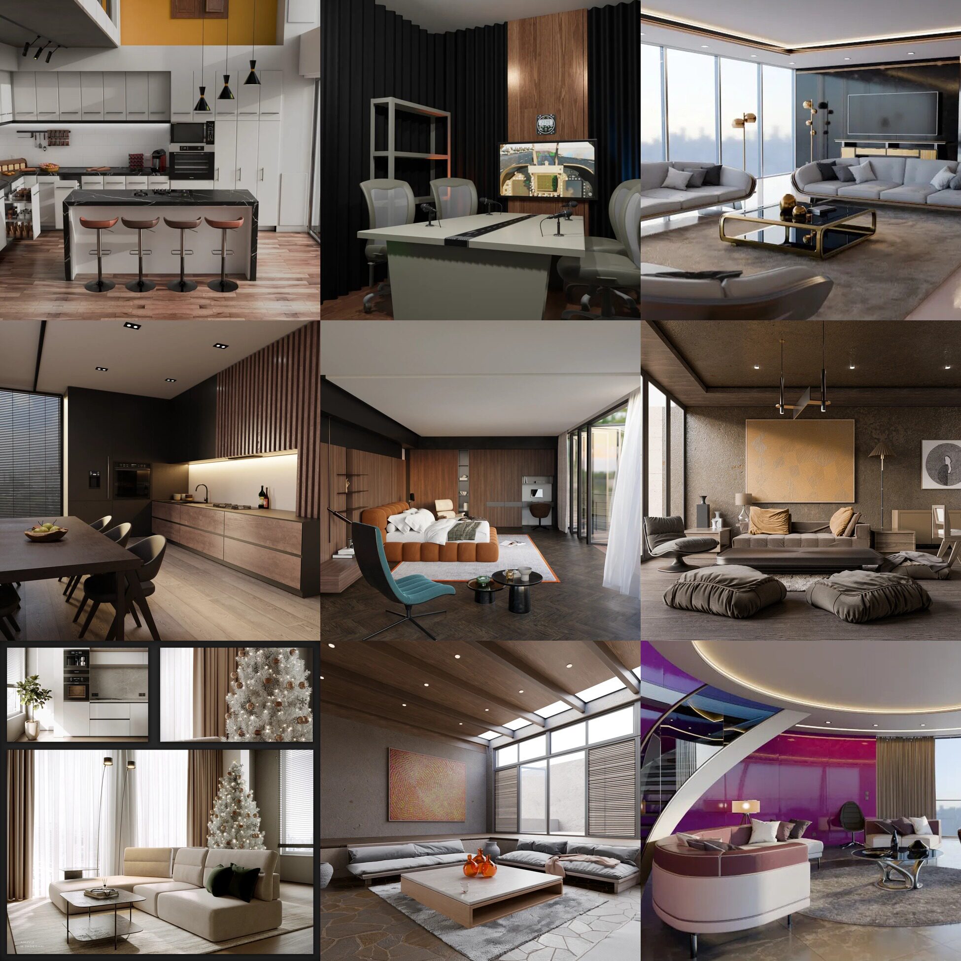 Blender高级室内场景卧室厨房客厅餐厅资产3D模型合集包