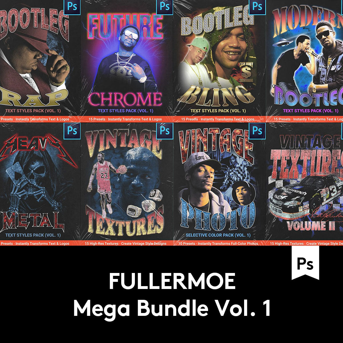 潮流复古粗糙纹理标题金属镀铬文本样式t恤样机模板ps设计素材集