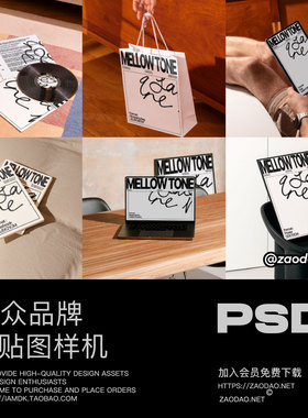 8款手提袋画册海报黑胶唱片MacBook电脑iPad平板VI品牌设计PS样机