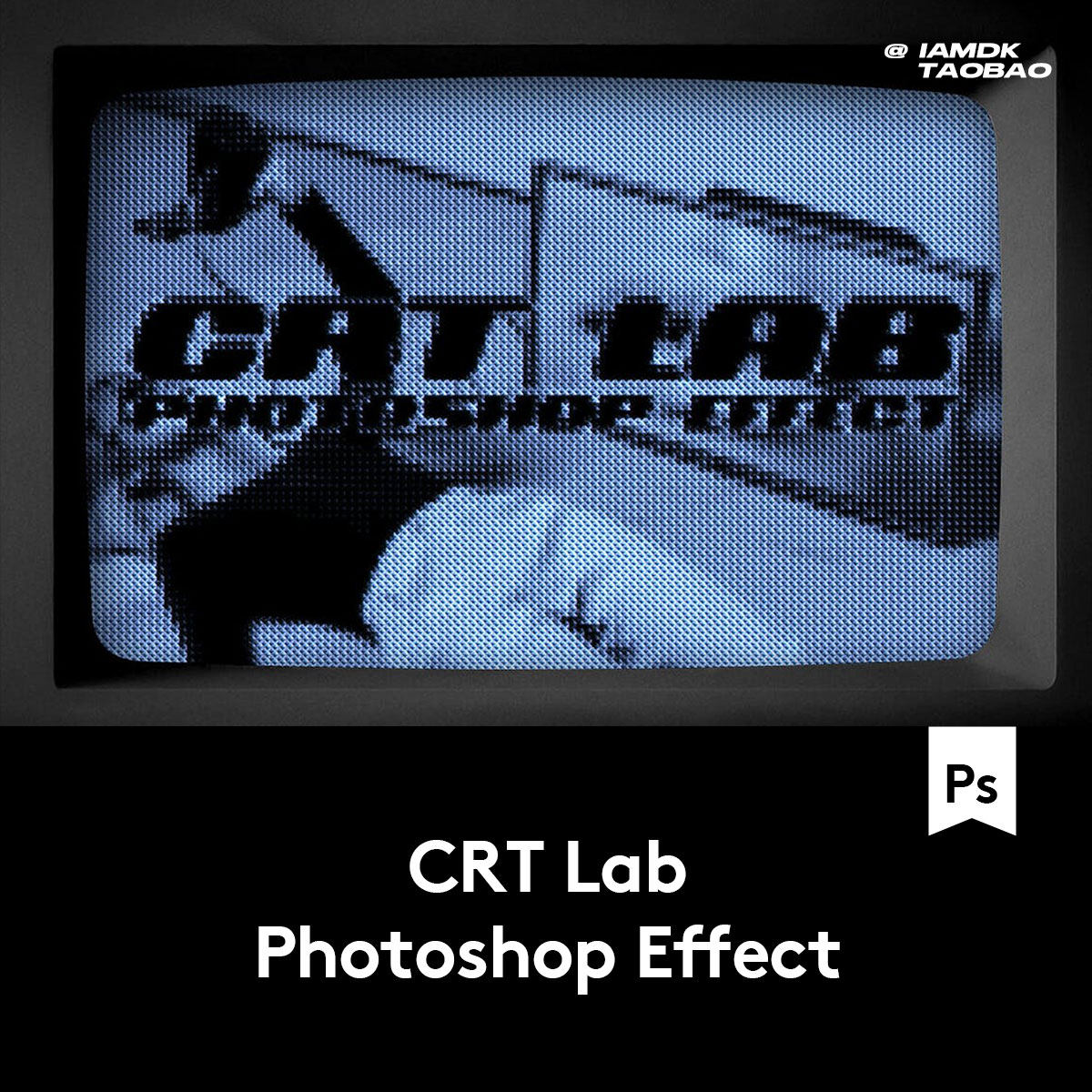 复古CRT显示器模拟波点半调像素风人像标题PS特效滤镜插件样机