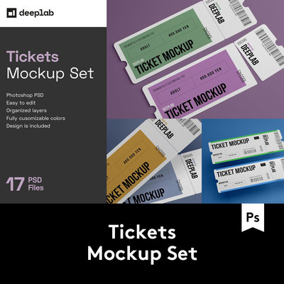 Tickets Mockup Set 17款机票电影门票设计样机模板 M2020041502
