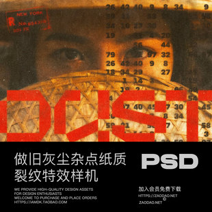 做旧灰尘杂点对焦颗粒纸张裂纹感修图效果ps特效滤镜插件样机